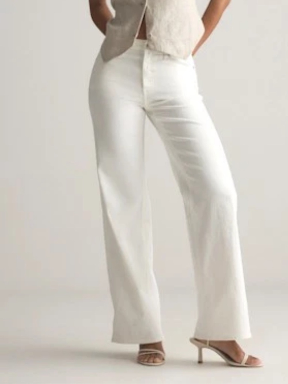 Quince Bella White Stretch Wide-Leg Jeans 25